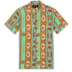 Reason Brand Royal Chain Button Up Shirt Short Sleeve 100% Rayon Men Sz 2XL